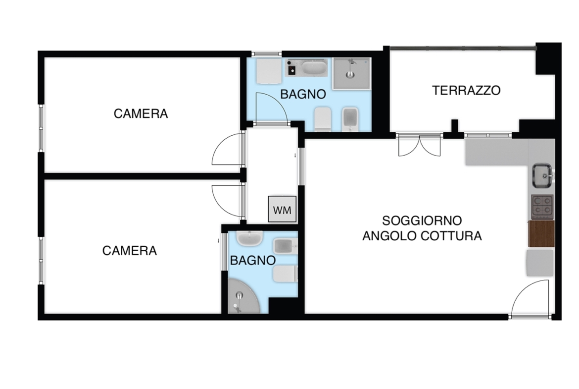 APPARTAMENTO CON 2 AMPIE CAMERE, 2 BAGNI E GARAGE