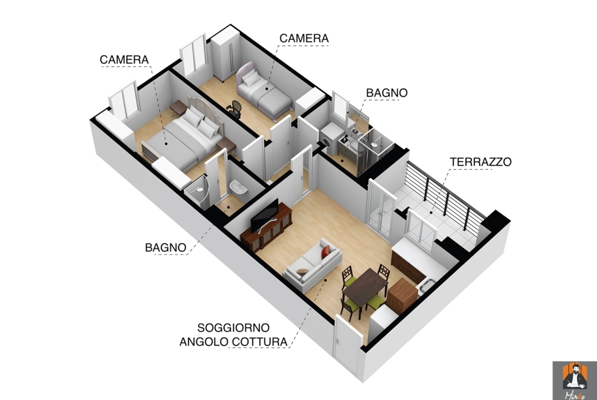 APPARTAMENTO CON 2 AMPIE CAMERE, 2 BAGNI E GARAGE