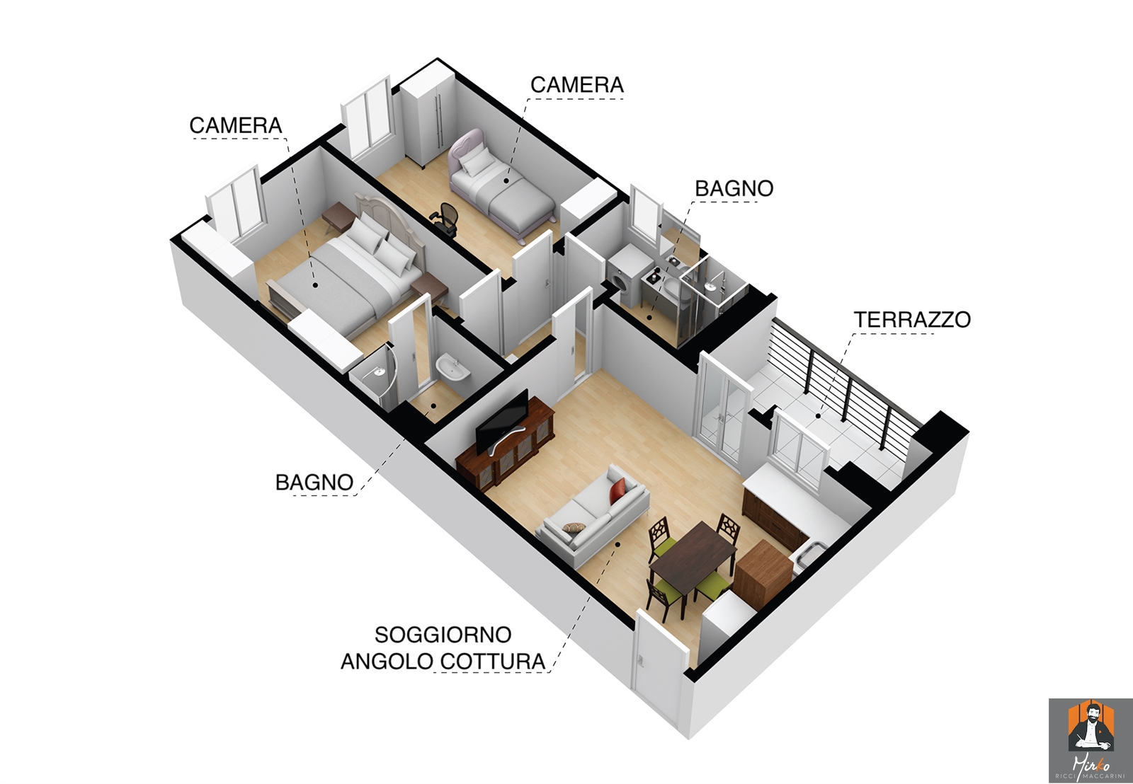 APPARTAMENTO CON 2 AMPIE CAMERE, 2 BAGNI E GARAGE