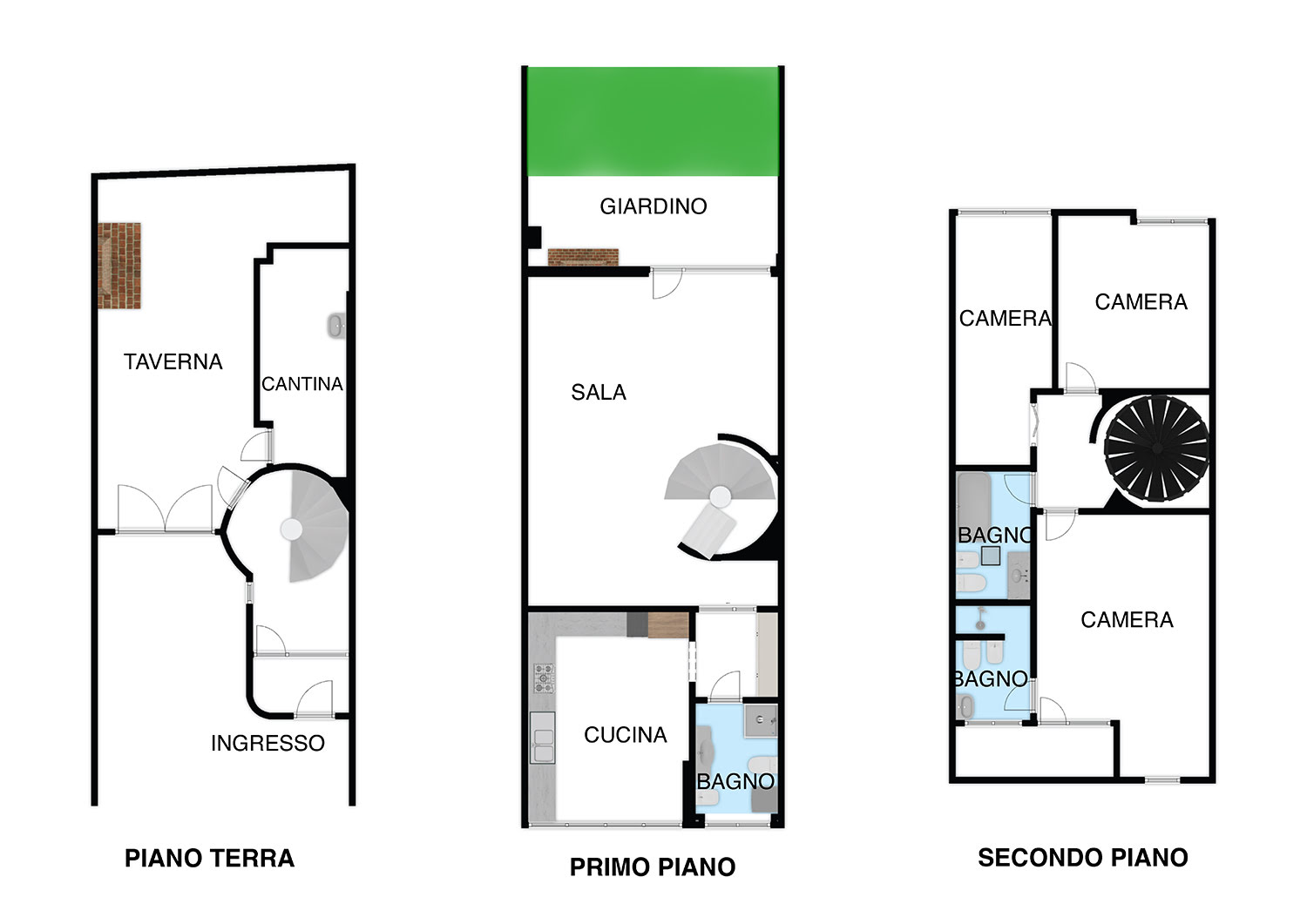 VILLETTA a SCHIERA a RIALE, CASALECCHIO di RENO (BO): 3 CAMERE, 3 BAGNI e GIARDINO ESCLUSIVO