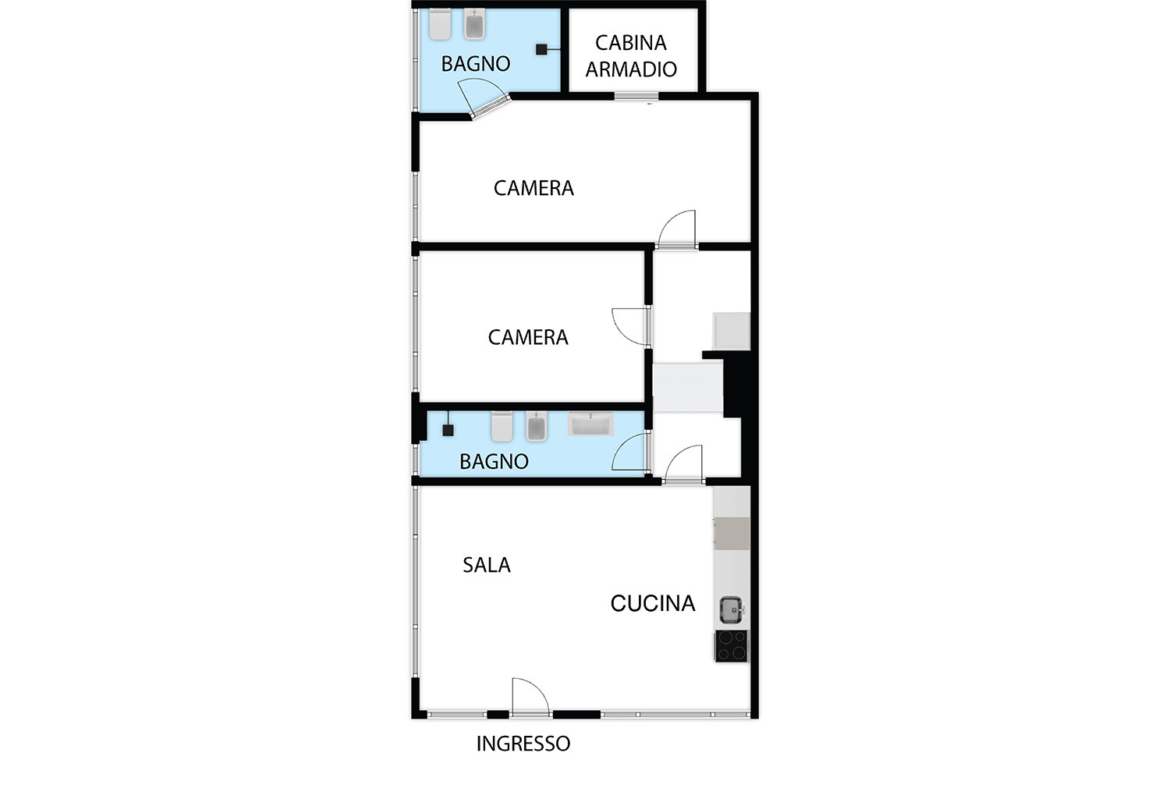 CASA LUCE – APPARTAMENTO RISTRUTTURATO in VENDITA | 2 CAMERE, 2 BAGNI, CABINA ARMADIO e POSTO AUTO |  In VIA ABRUZZO a BOLOGNA