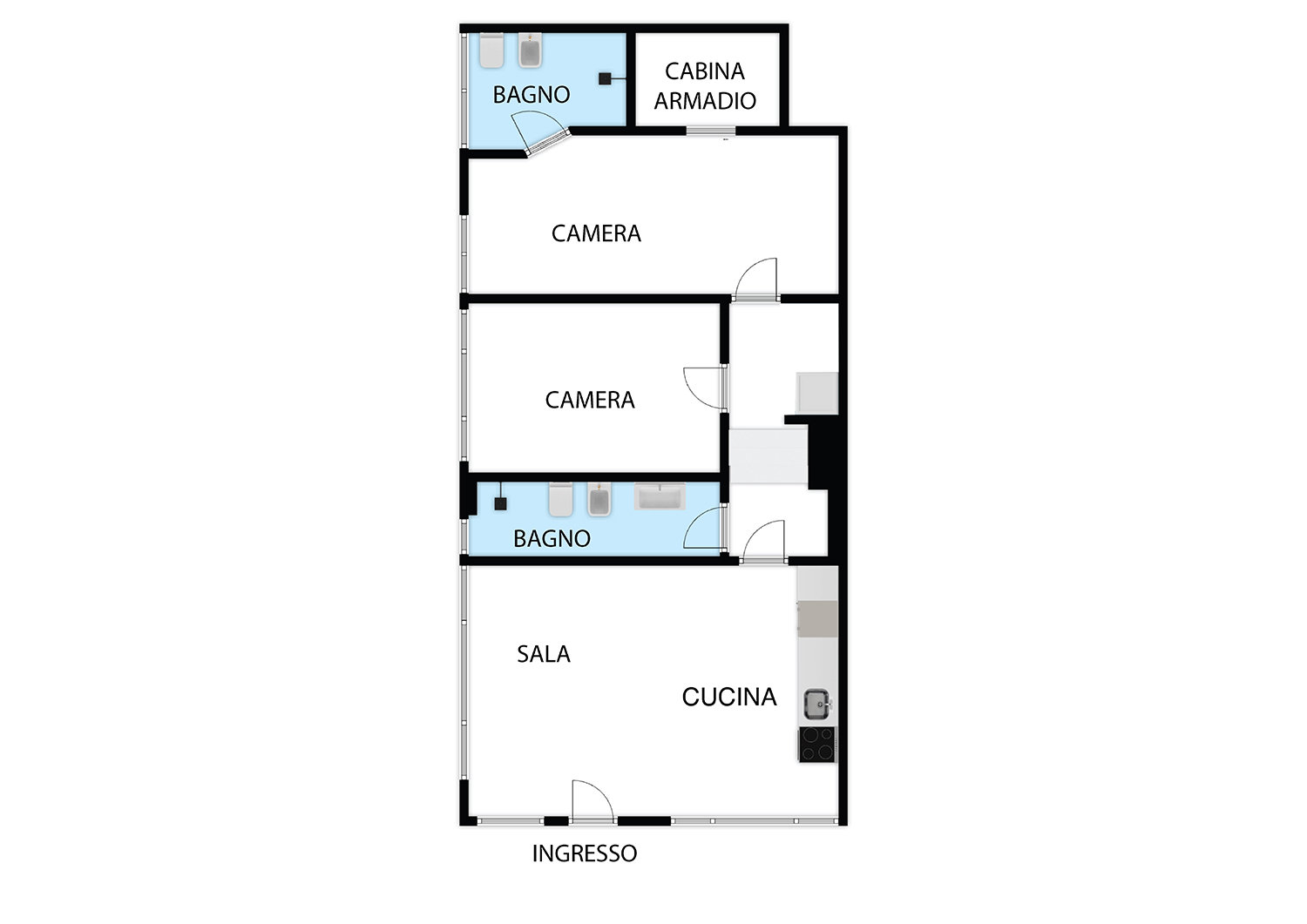 CASA LUCE – APPARTAMENTO RISTRUTTURATO in VENDITA | 2 CAMERE, 2 BAGNI, CABINA ARMADIO e POSTO AUTO |  In VIA ABRUZZO a BOLOGNA