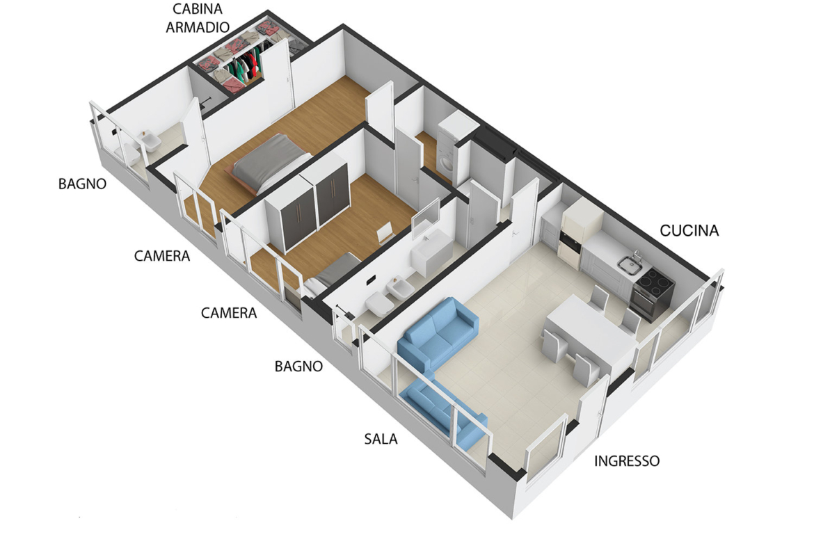 CASA LUCE – APPARTAMENTO RISTRUTTURATO in VENDITA | 2 CAMERE, 2 BAGNI, CABINA ARMADIO e POSTO AUTO |  In VIA ABRUZZO a BOLOGNA