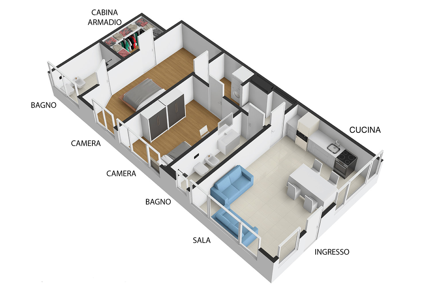 CASA LUCE – APPARTAMENTO RISTRUTTURATO in VENDITA | 2 CAMERE, 2 BAGNI, CABINA ARMADIO e POSTO AUTO |  In VIA ABRUZZO a BOLOGNA